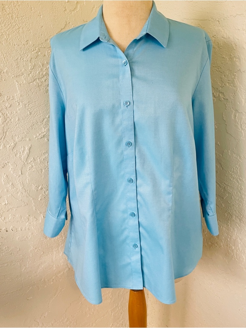 Coldwater Creek No Iron Button Up Shirt Size 1X (18)Blue 3/4 Sleeves 100% Cotton - Picture 5 of 6